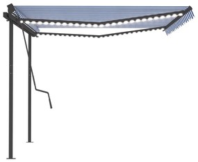 Toldo retrátil manual com luzes LED 4,5x3,5 m azul e branco