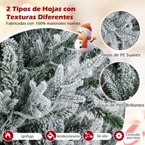 Árvore de Natal artificial pré-iluminada de 210 cm com neve artificial e ramos articulados com 1470 pontas verde