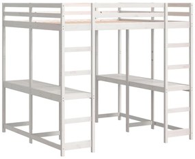 Cama alta c/ secretária e escada 140x200 cm pinho maciço branco