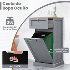 Armário para roupa suja com cesto para roupa suja e gaveta Lavandaria para casa de banho 40 x 37 x 82 cm Cinzento