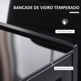 Mesa Sala de Jantar de Cristal Mesa Retangular para 4-6 pessoas (CADEIRAS NÃO INCLUIDAS) com Pés de Metal Multifuncional 120x60x75 cm Preto