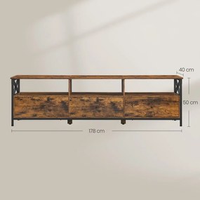 Móvel TV 178 x 40 x 50 cm para televisores até 80 polegadas, amplo espaço de arrumação castanho-preto