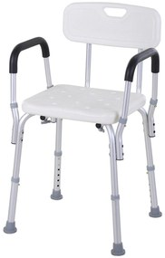 HOMCOM Cadeira para Duche Antiderrapante com Altura Ajustável em 6 Níveis Apoio para os Braços e Encosto 51,5x51,5x71-84 cm Branco | Aosom Portugal
