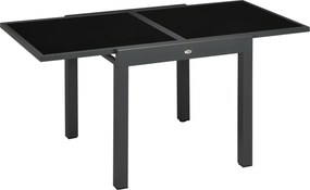 Mesa de Jardim Extensível de Alumínio com Bancada de Vidro Temperado 160x80x75 cm Preto