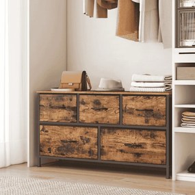 Cómoda com 5 gavetas em tecido 30 x 98,8 x 52,2 cm castanho vintage-Preto