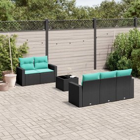 vidaXL 6 pcs conjunto de sofás p/ jardim c/ almofadões vime PE preto