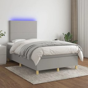 Cama box spring c/ colchão e LED 120x200 cm tecido cinza-claro