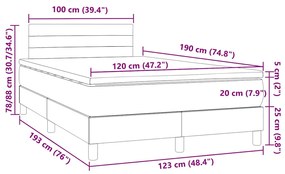 Cama box spring c/ colchão e LED 120x190 cm tecido cinza-claro