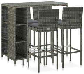 5 pcs conjunto de bar p/ jardim c/ almofadões vime PE cinzento