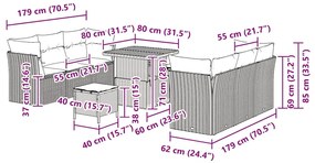 Conjunto de Sofá para Jardim de 9 Peças com Almofadas em Rattan Preto
