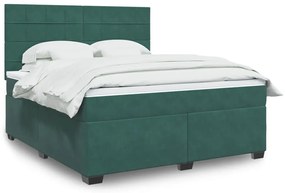Cama com molas/colchão 180x200 cm veludo verde-escuro