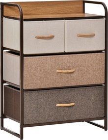 HOMCOM Cómoda para Quarto com 4 Cestos Removíveis e Dobráveis Base Elevada Móvel de Armazenamento 58x29x78,5 cm Multicor | Aosom Portugal