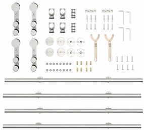 Kit ferragens p/ porta deslizante 200cm aço inoxidável prateado