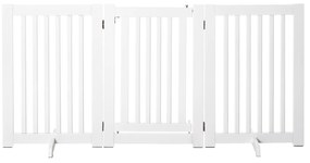 Barreira para Cães de Madeira Barreira para AnimaisDobrável de 3 Painéis com 1 Porta e Pés de Apoio 155x35,5x76 cm Branco