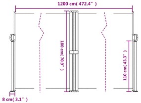 Toldo lateral retrátil 180x1200 cm vermelho