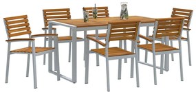 Conjunto de Jantar de Jardim 7 Peças Madeira Sólida de Acácia e Metal