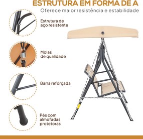Baloiço de Jardim Exterior de 3 Lugares com Toldo Reclinável Assento Respirável e Estrutura de Aço 175x118x159 cm Bege