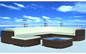 vidaXL 8 pcs conjunto lounge jardim c/ almofadões vime PE castanho