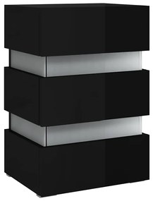 Mesa de cabeceira c/ luzes LED deriv. madeira preto brilhante