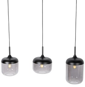 Candeeiro suspenso design preto com ouro e vidro fumê 3 luzes - Kyan Design