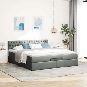 Estrutura de cama otomana com colchão tecido cinzento escuro