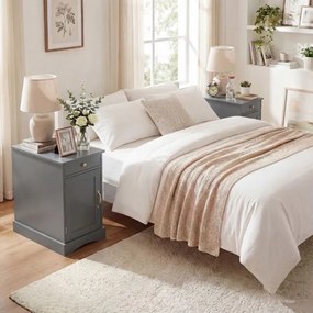 Conjunto de 2 mesas de cabeceira, mesa apoio 35 x 60 x 62 cm com estação de carregamento com gaveta Cinza