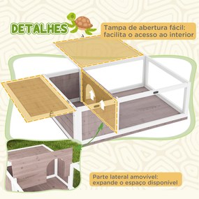 Terrario para Reptéis Casa para Tartarugas de Madeira com Painéis Laterais Transparentes e Trava 91x60,5x32 cm Castanho Acinzentado