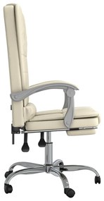 Cadeira escritório massagens reclinável couro artificial creme