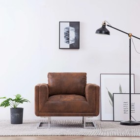 vidaXL Poltrona em forma de cubo camurça artificial castanho