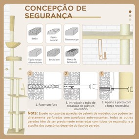 PawHut Arranhador para Gatos do Solo ao Teto de 230-250 cm Arranhador