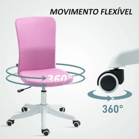 Cadeira de Escritório sem Apoio para os Braços Estofada em Linho Sintético com Altura Ajustável 53x43x85-93 cm Rosa