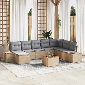 vidaXL Conjunto de Sofá de 9 Peças com Almofadas Bege de Rattan Polimérico de Acácia