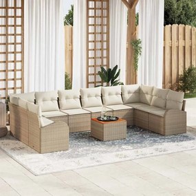 vidaXL Conjunto de Sofá de Jardim de 11 Peças com Almofadas Bege Rattan Acácia