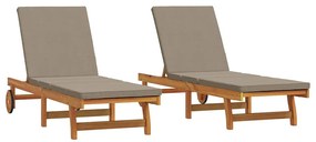 Camas de Sol vidaXL 2 pcs com Rodas e Almofada de Madeira Sólida de Ac