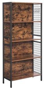 Estante VASAGLE, prateleira para escritório, 4 prateleiras para livros, decorações, estrutura de aço estável, ganchos em forma de S para pendurar, sala de estar, estúdio, quarto, marrom rústico e preto LBC023B01