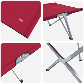 Cama de Lounge Dobrável Vermelha Metal, Tecido Padrão Dobrável