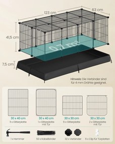 Gaoila para pequenos animais com base e porta dupla 123 x 63 x 41,5 cm (RELVA E ACESSORIOS NÃO INCLUIDOS) para roedores Preto