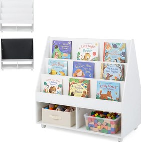 Estante Infantil Móvel, 90 x 45,5 x 87 cm, Quadro de Ardósia Integrado, Branco