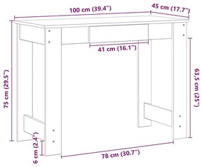 Secretária 100x45x75cm derivados de madeira cor cinzento sonoma
