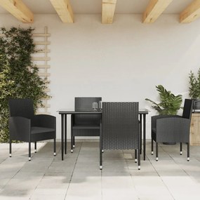 vidaXL 5 pcs conjunto de jantar para jardim vime PE e aço preto