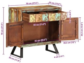 Armário gavetas 70x35x70 cm madeira recuperada maciça multicor