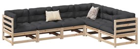 6 pcs conjunto de sofás de jardim c/ almofadões pinho maciço