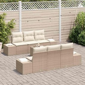 Conjunto de Sofá de Jardim de 7 Peças da com Almofadas Beje em Rattan