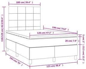 Cama box spring colchão LED 120x190cm couro artif. azul-escuro