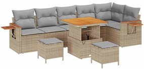 Conjunto de Sofá de Jardim vidaXL 9 Peças com Almofadas Bege Vime de P