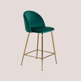 Banqueta Alta De Veludo Kana Design Dourado & Verde Selva & ↑65 Cm - Sklum
