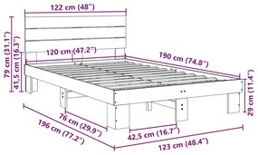 Estrutura cama cabeceira sem colchão 120x190 cm maciça carvalho