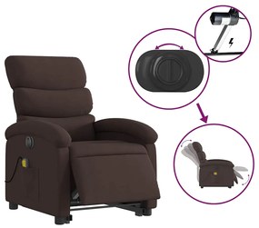 Poltrona elétrica elevatória massagens tecido castanho-escuro