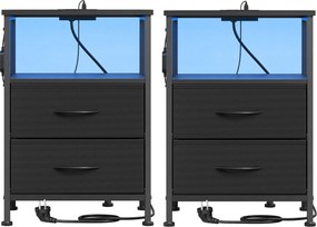 Conjunto 2 Mesas de cabeçeira com iluminação LED e base de carregamento 30 x 39,6 x 60,4 cm Pretas
