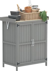Armário de jardim em madeira com 2 portas, teto articulado e prateleira, 74 x 43 x 88 cm, cinzento